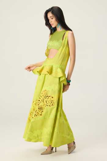 Shop Saaksha & Kinni Green Sally Scallop V Neck Blouse Online at Aza Fashions Shop_Saaksha & Kinni_Green Sally Scallop V Neck Blouse _Online_at_Aza_Fashions