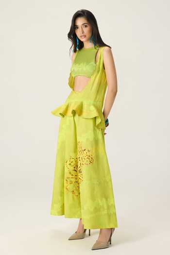 Saaksha & Kinni Green Sally Scallop V Neck Blouse at Aza Fashions Saaksha & Kinni_Green Sally Scallop V Neck Blouse _at_Aza_Fashions