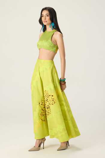 Buy Saaksha & Kinni Green Cotton Lainey Applique Cutout Skirt Online at Aza Fashions Buy_Saaksha & Kinni_Green Cotton Lainey Applique Cutout Skirt _Online_at_Aza_Fashions