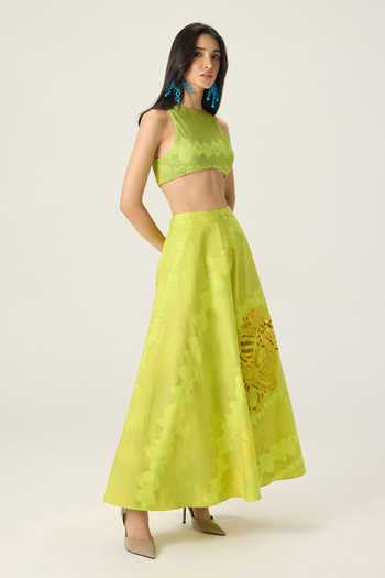 Shop Saaksha & Kinni Green Cotton Lainey Applique Cutout Skirt Online at Aza Fashions Shop_Saaksha & Kinni_Green Cotton Lainey Applique Cutout Skirt _Online_at_Aza_Fashions