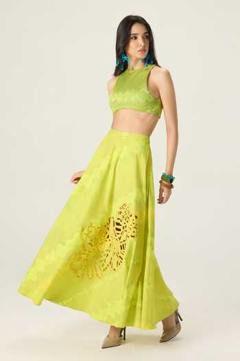 Buy Saaksha & Kinni Green Cotton Lainey Applique Cutout Skirt Buy_Saaksha & Kinni_Green Cotton Lainey Applique Cutout Skirt