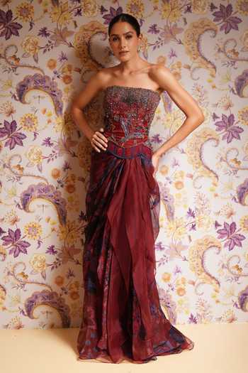 Mahima Mahajan Mira Embroidered Corset & Draped Skirt Set