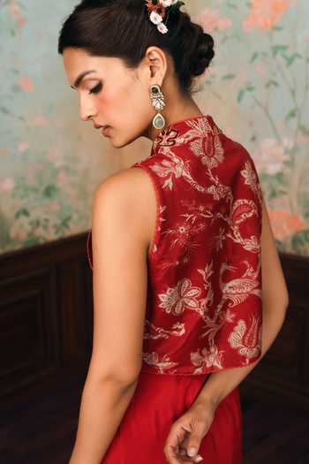 Paulmi And Harsh Rowena Printed Jacket Skirt Set 