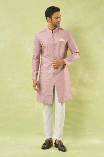 Buy Arihant Rai Sinha Pink Silk, Polyester, Viscose Embroidery, Sequins Onion Sherwani And Polo Pant Buy_Arihant Rai Sinha_Pink Silk, Polyester, Viscose Embroidery, Sequins Onion Sherwani And Polo Pant