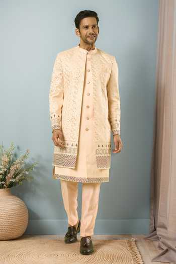 Buy Arihant Rai Sinha Cream Sequins, Embroidery Sherwani Set Buy_Arihant Rai Sinha_Cream Sequins, Embroidery Sherwani Set