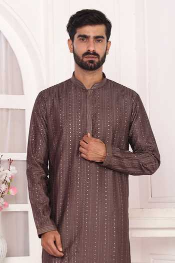 Buy Arihant Rai Sinha Brown Silk Embroidery Art Straight Kurta at Aza Fashions Buy_Arihant Rai Sinha_Brown Silk Embroidery Art Straight Kurta _at_Aza_Fashions