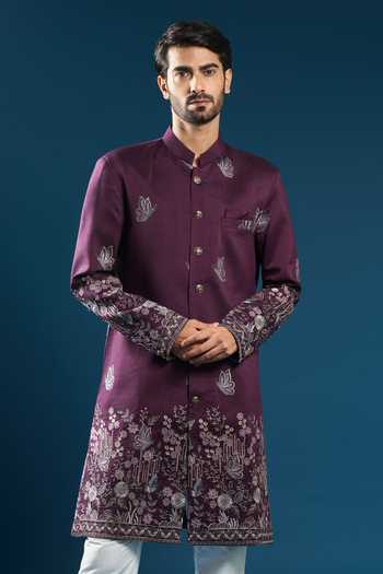 Arihant Rai Sinha Wine Silk Sherwani Set 