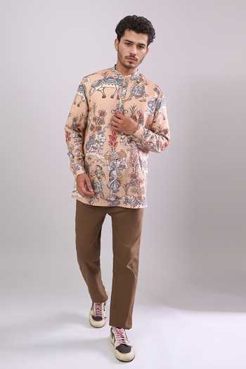 Buy Arihant Rai Sinha Beige Cotton Digital Printed Short Kurta Buy_Arihant Rai Sinha_Beige Cotton Digital Printed Short Kurta