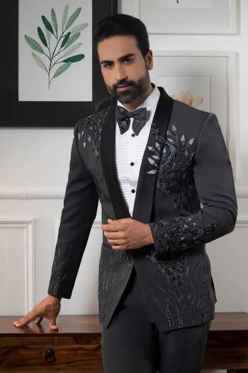 Courtyard By Abhi Signature Grey Tuxedo Set 