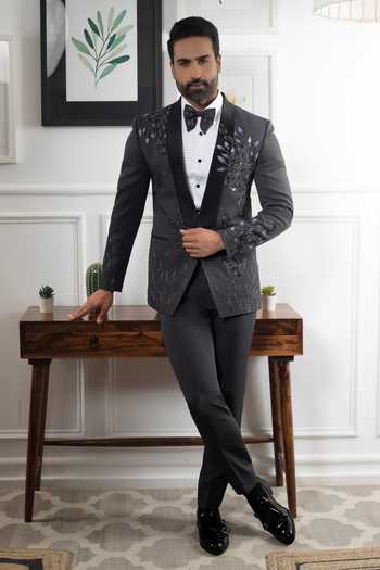 Courtyard By Abhi Signature Grey Tuxedo Set 