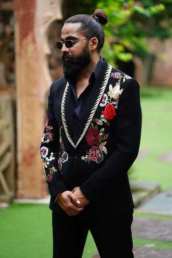 Courtyard By Abhi Floral Embroidered Tuxedo Set 