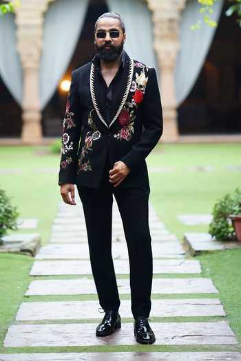 Courtyard By Abhi Floral Embroidered Tuxedo Set 