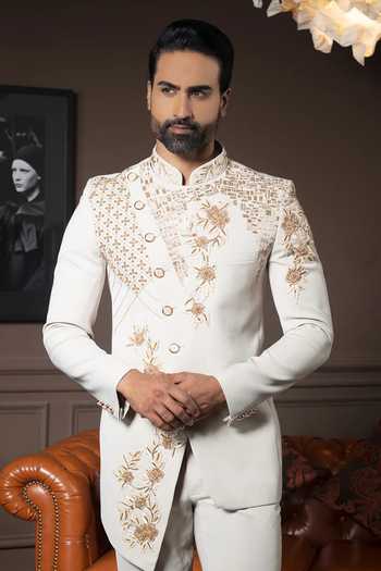 Courtyard By Abhi Regal White Jodhpuri Set 