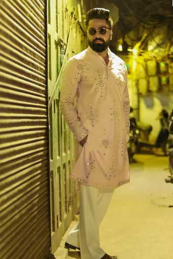 Courtyard By Abhi Peach Mirror Work Kurta Set