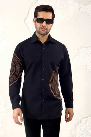 Buy_Courtyard By Abhi_Black Lycra Beaded Elegance Shirt And Pant Set _Online_at_Aza_Fashions