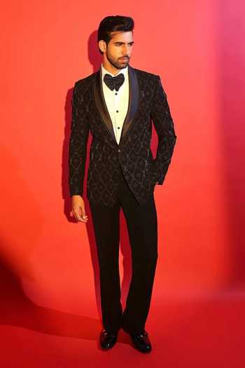 Courtyard By Abhi Noir Embroidered Tuxedo Set 