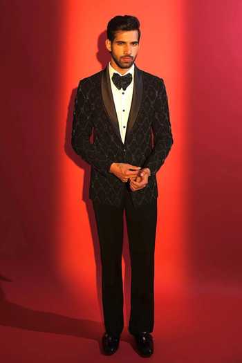 Courtyard By Abhi Noir Embroidered Tuxedo Set 