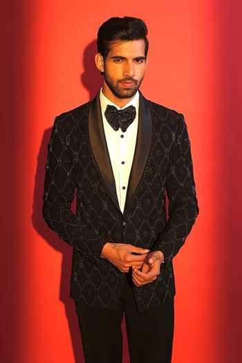 Buy Courtyard By Abhi Black Lycra Beads, Crystals Noir Embroidered Tuxedo Set Online at Aza Fashions Buy_Courtyard By Abhi_Black Lycra Beads, Crystals Noir Embroidered Tuxedo Set _Online_at_Aza_Fashions