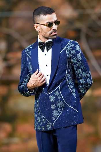 Courtyard By Abhi Floral Crystal Embroidered Tuxedo Set 