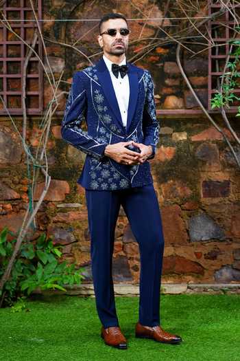 Courtyard By Abhi Floral Crystal Embroidered Tuxedo Set 