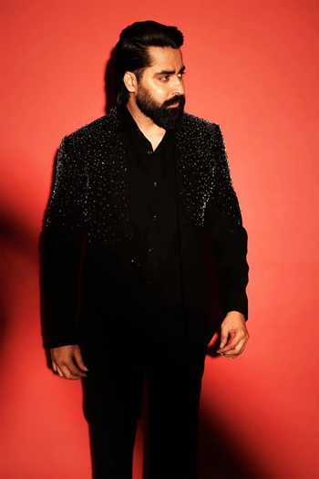 Courtyard By Abhi Midnight Crystal Embroidered Tuxedo Set 