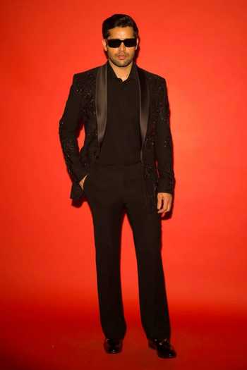 Courtyard By Abhi Midnight Crystal Embroidered Tuxedo Set 