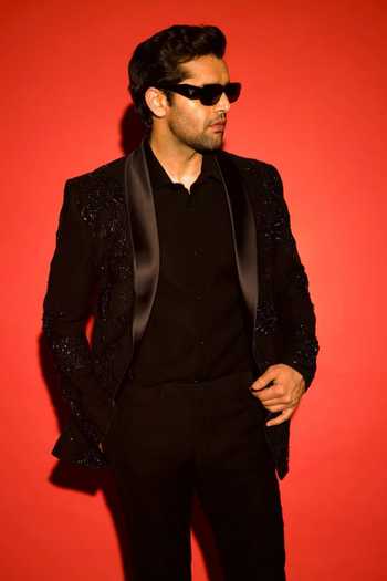Courtyard By Abhi Midnight Crystal Embroidered Tuxedo Set 