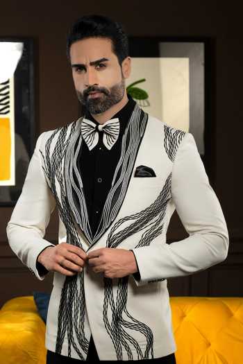 Buy Courtyard By Abhi Cream Lycra Embroidery, Cut Work Royale Tuxedo Set Online at Aza Fashions Buy_Courtyard By Abhi_Cream Lycra Embroidery, Cut Work Royale Tuxedo Set _Online_at_Aza_Fashions