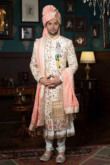 Courtyard By Abhi Regal Heritage Krishna Motif Sherwani Set 