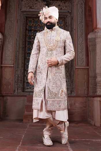 Courtyard By Abhi Chikankari Embroidered Sherwani Set 