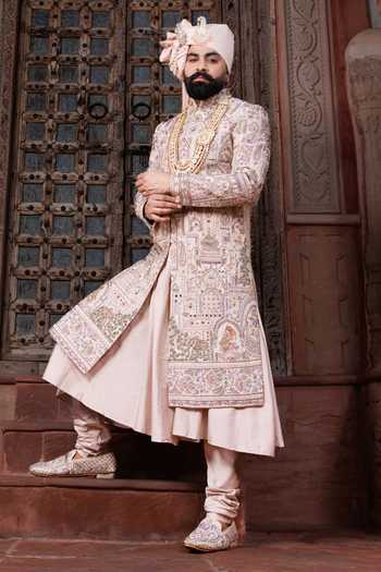 Courtyard By Abhi Chikankari Embroidered Sherwani Set 