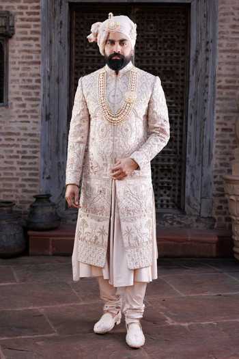 Courtyard By Abhi Chikankari Embroidered Sherwani Set 
