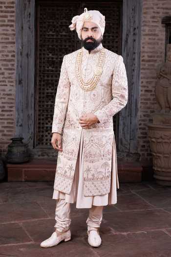 Courtyard By Abhi Chikankari Embroidered Sherwani Set 
