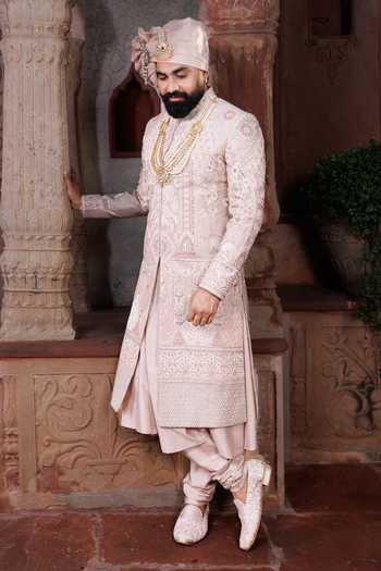 Courtyard By Abhi Raw Silk Crystal Sherwani Set 