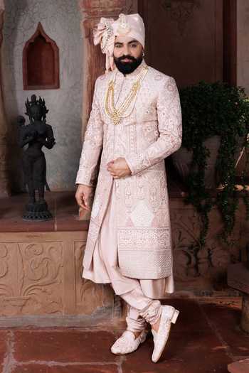 Courtyard By Abhi Raw Silk Crystal Sherwani Set 