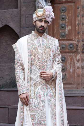 Courtyard By Abhi Royal Chikankari Sherwani Set 