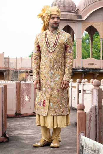 Courtyard By Abhi Rajsi Raw Silk Embroidered Sherwani Set 