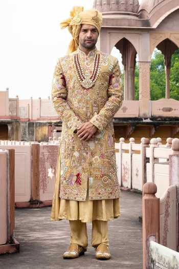 Courtyard By Abhi Rajsi Raw Silk Embroidered Sherwani Set 