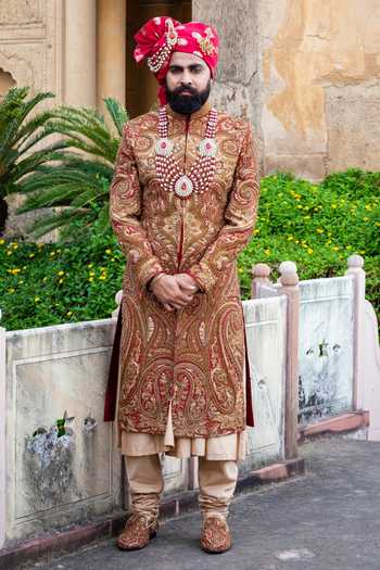 Courtyard By Abhi Gold Silk Antique Royale Embroidered Sherwani Set Online at Aza Fashions Courtyard By Abhi_Gold Silk Antique Royale Embroidered Sherwani Set _Online_at_Aza_Fashions