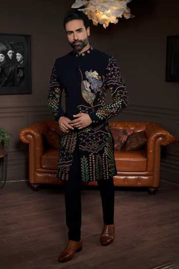 Courtyard By Abhi Radha Krishna Embroidered Sherwani Set 