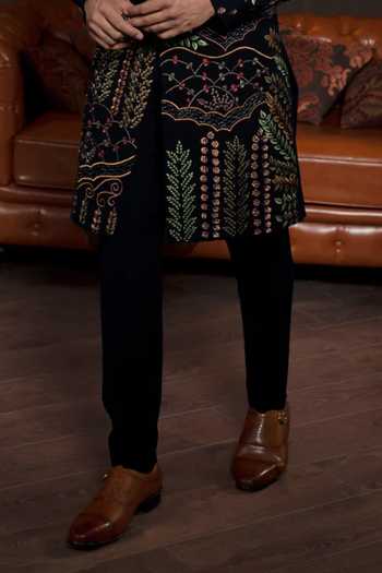 Courtyard By Abhi Blue Lycra Radha Krishna Embroidered Sherwani Set Online at Aza Fashions Courtyard By Abhi_Blue Lycra Radha Krishna Embroidered Sherwani Set _Online_at_Aza_Fashions