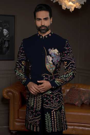 Courtyard By Abhi Radha Krishna Embroidered Sherwani Set 