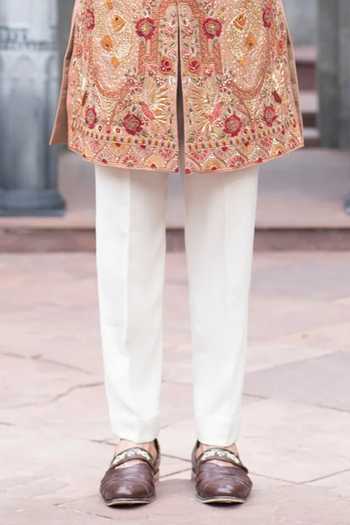 Courtyard By Abhi Beige Lycra Floral Zardozi Work Sherwani Set Online at Aza Fashions Courtyard By Abhi_Beige Lycra Floral Zardozi Work Sherwani Set _Online_at_Aza_Fashions
