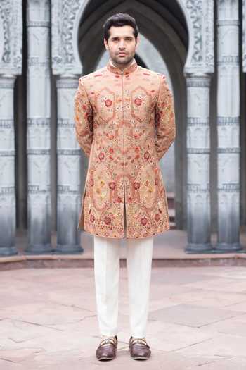 Courtyard By Abhi Floral Zardozi Work Sherwani Set 