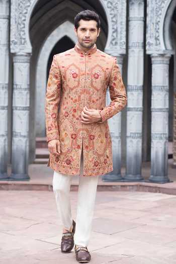 Courtyard By Abhi Floral Zardozi Work Sherwani Set 