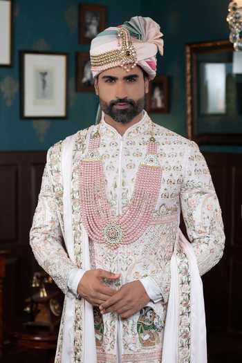 Courtyard By Abhi Chikankari Embroidered Sherwani Set 