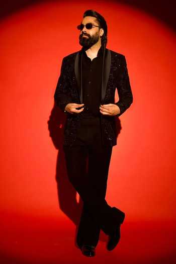 Courtyard By Abhi Noir Crystal Embroidered Tuxedo Set 