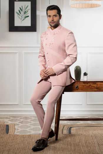 Courtyard By Abhi Peachy Pink Bandhgala Set 