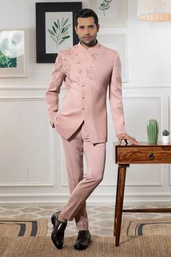 Courtyard By Abhi Peachy Pink Bandhgala Set 