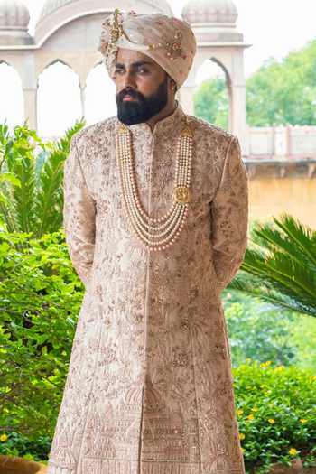 Buy Courtyard By Abhi Rose Gold Silk Royale Embroidered Sherwani Set Online at Aza Fashions Buy_Courtyard By Abhi_Rose Gold Silk Royale Embroidered Sherwani Set _Online_at_Aza_Fashions